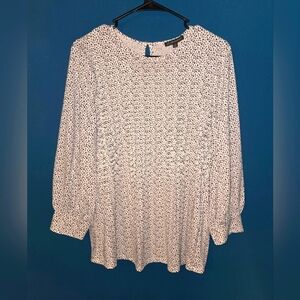 Adrianna Papell Black and White Bishop Sleeve Blouse, Size L